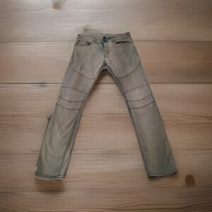 Used Men's Light Wash Biker Jeans Moto Denim Ribbed Knees Slim 34W